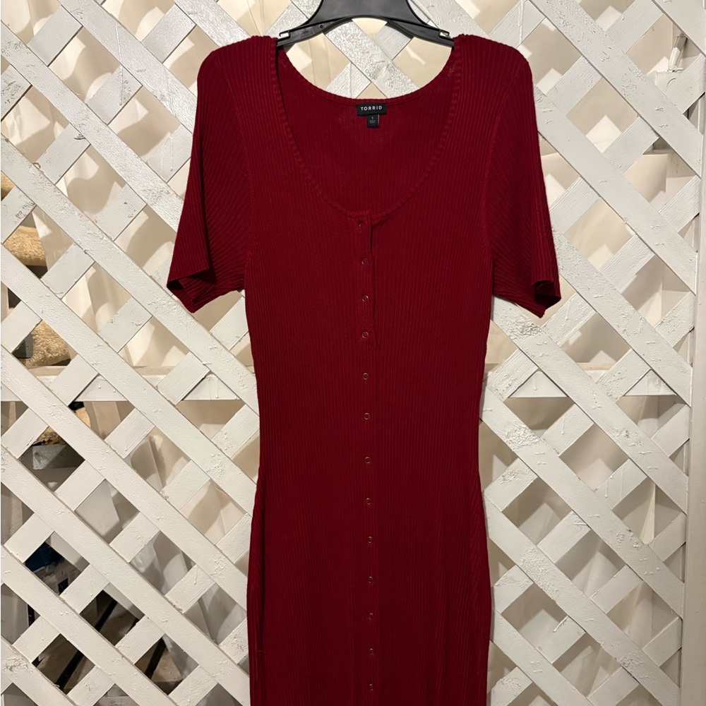 Women's Red Ribbed Dress - Picture 2 of 4